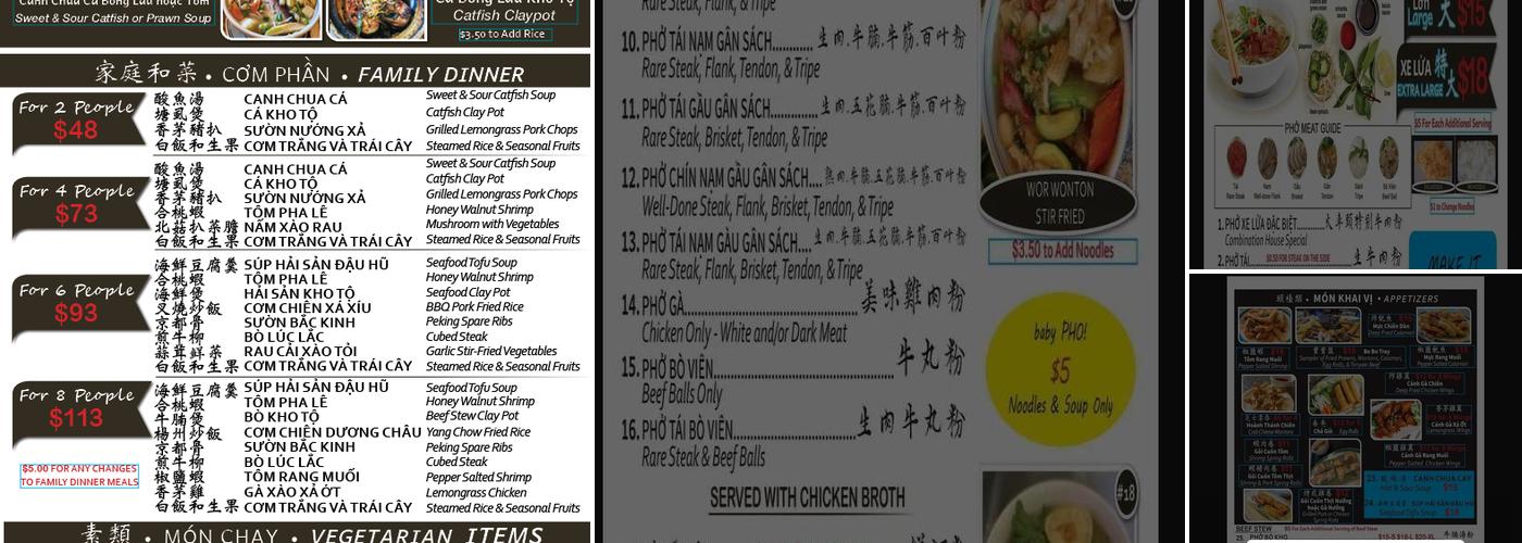 Phở Xe Lua Menu
