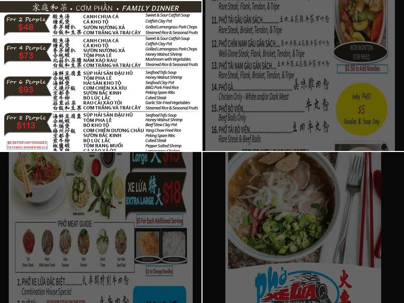 Phở Xe Lua Menu
