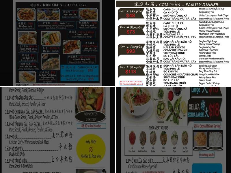 Phở Xe Lua Menu