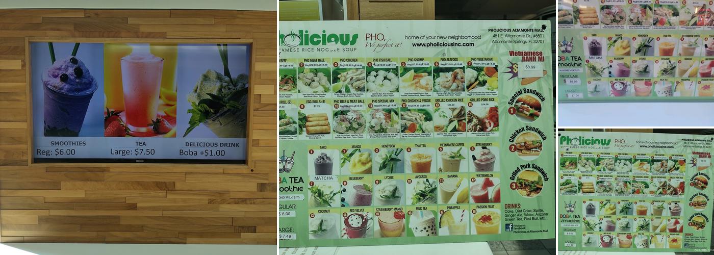Pholicious and Boba tea Menu