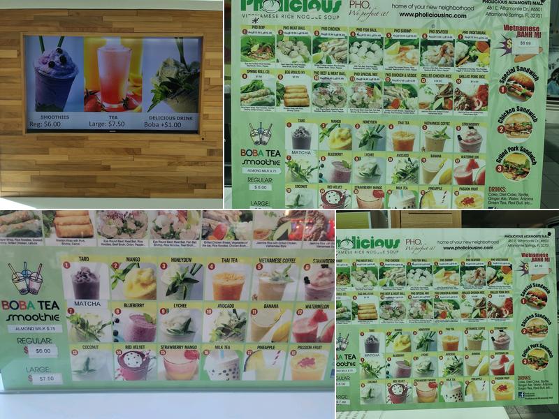 Pholicious and Boba tea Menu