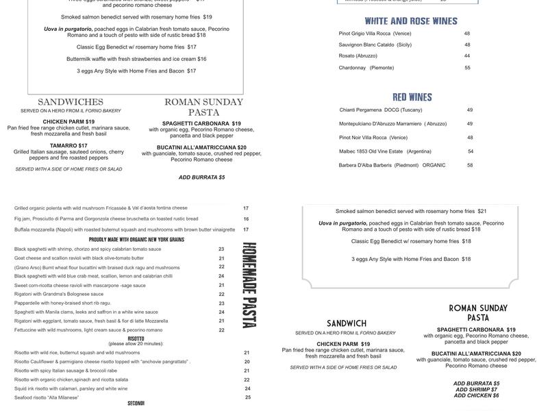 Piccoli Trattoria Menu