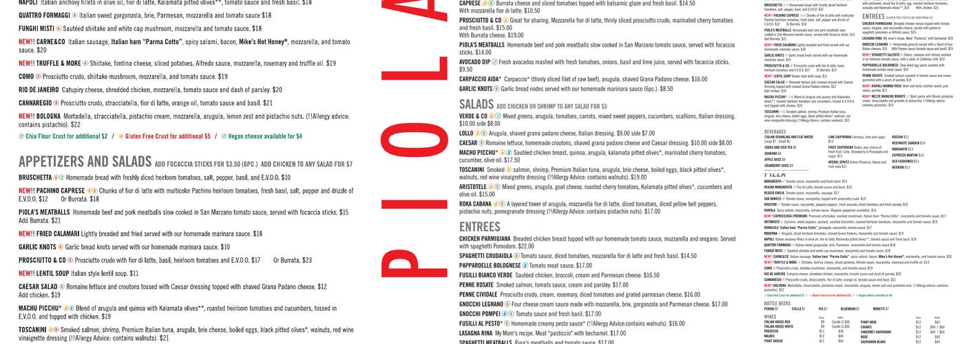 Piola Menu