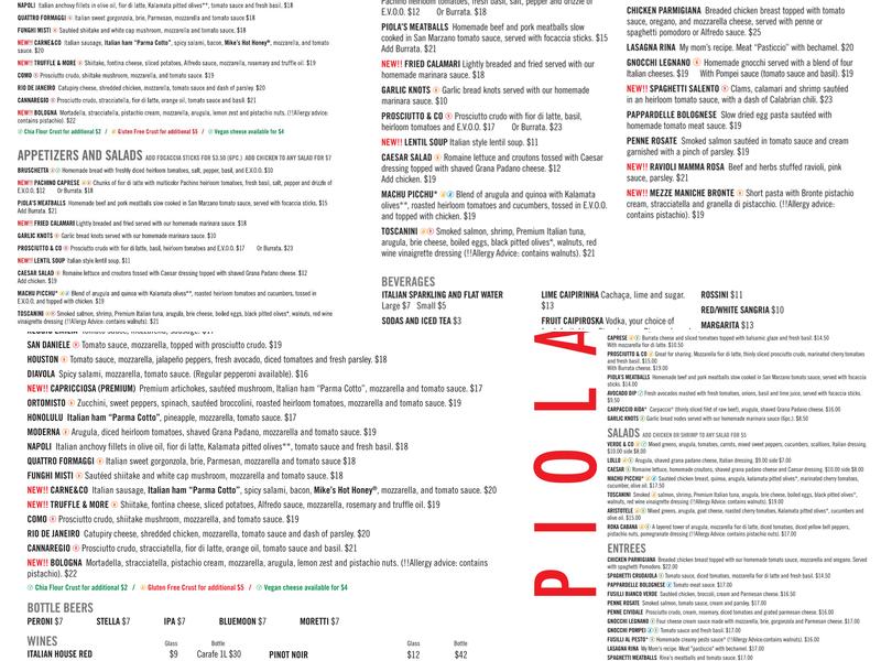 Piola Menu
