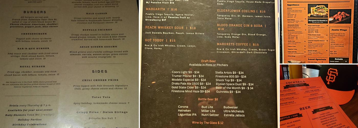 Candlestick Park Sports Bar Menu