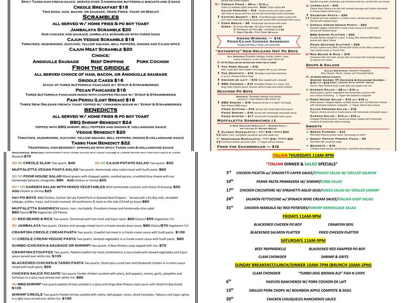 Poor House Bistro Menu