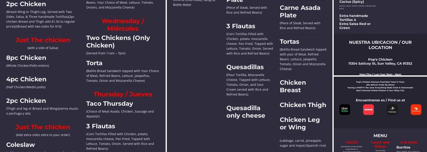 Pop's Chicken Menu