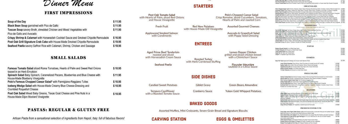Post Oak Grill Menu