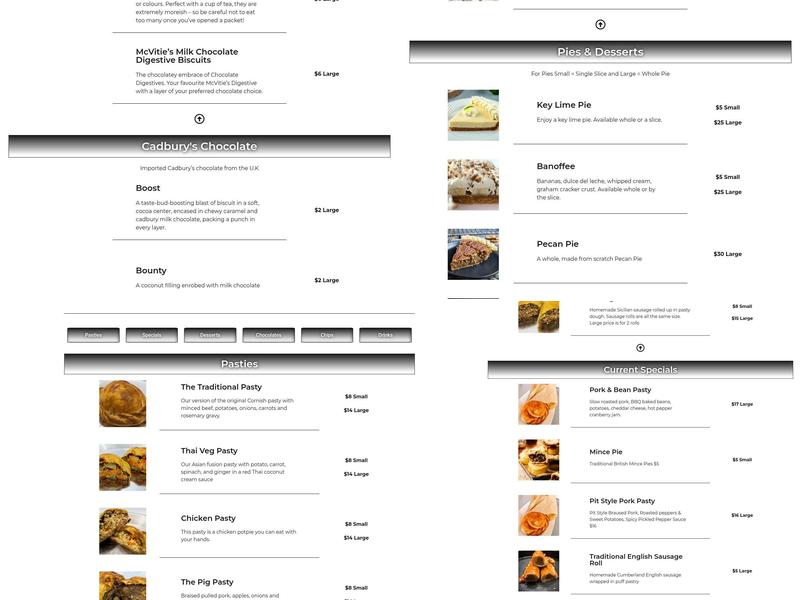 Potter's Pasties & Pies Menu