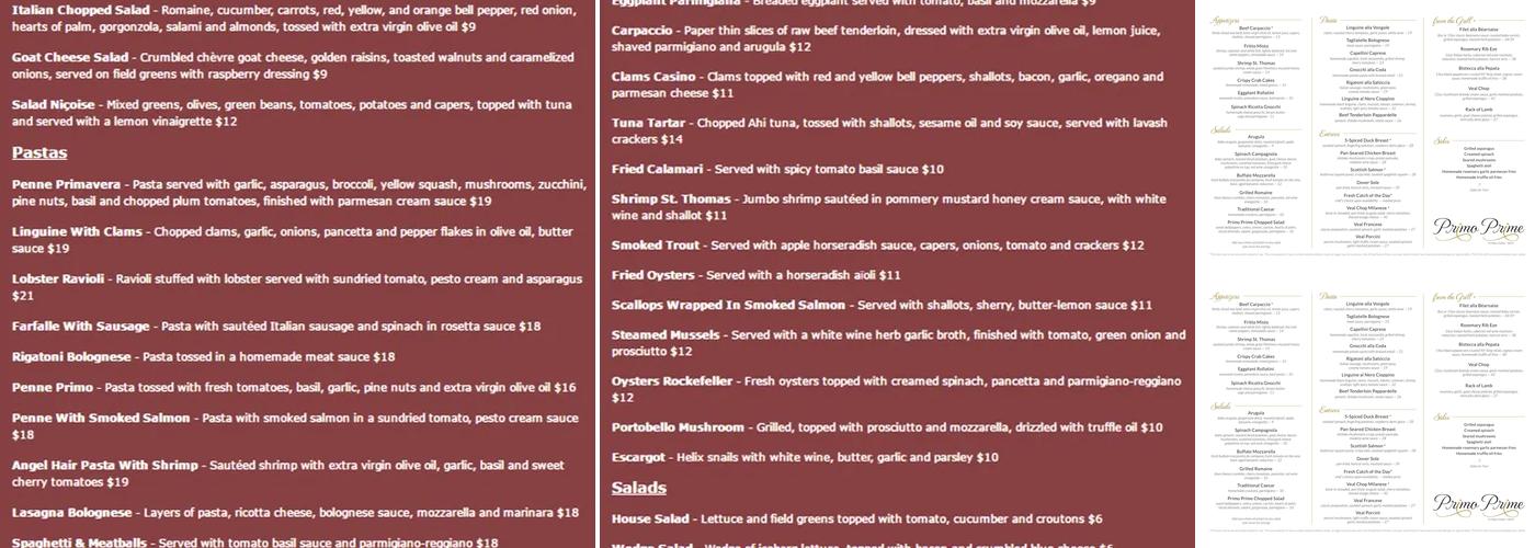 Primo Prime Menu
