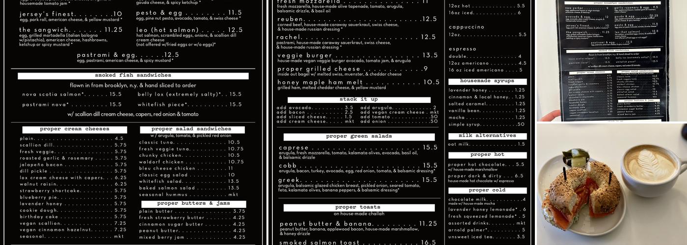 proper bagel Menu