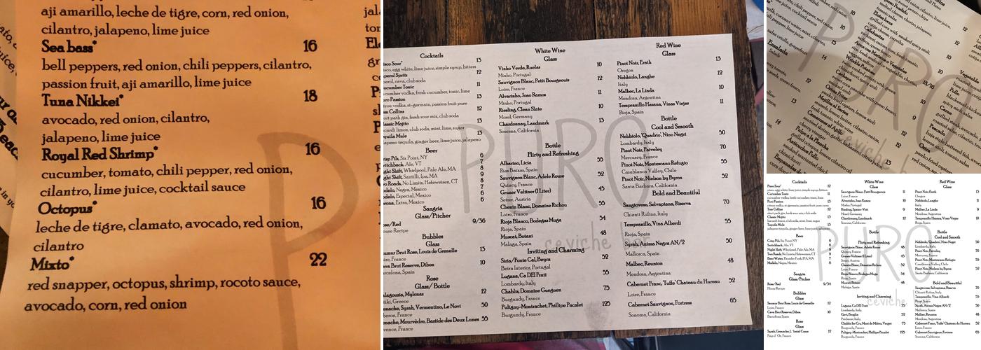 PURO ceviche bar Menu