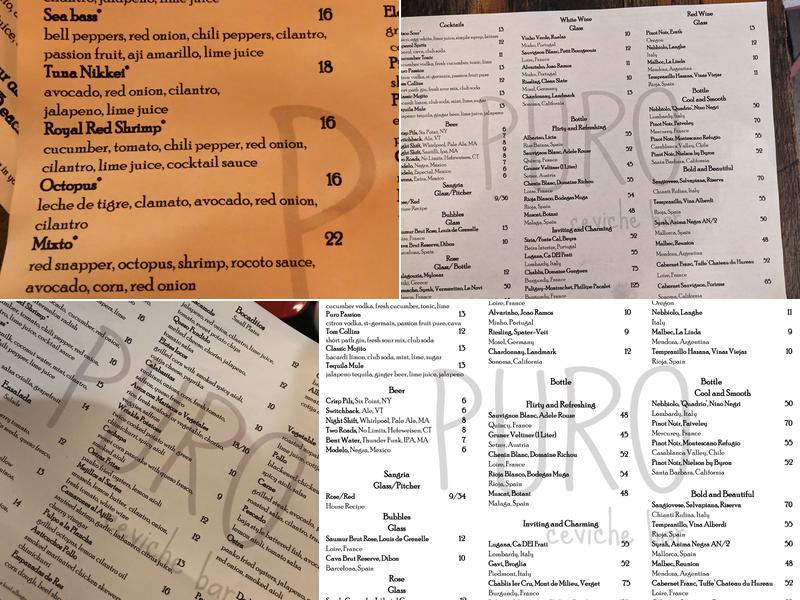 PURO ceviche bar Menu