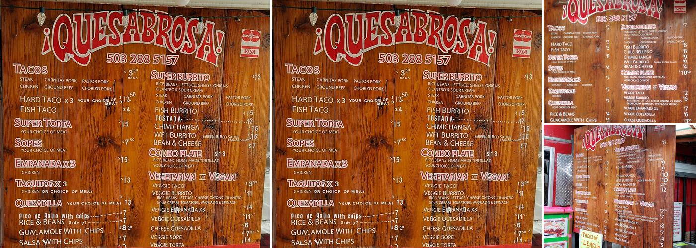 Quesabrosa Menu