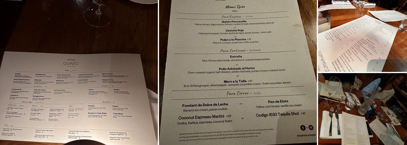 Quinto Miami Menu