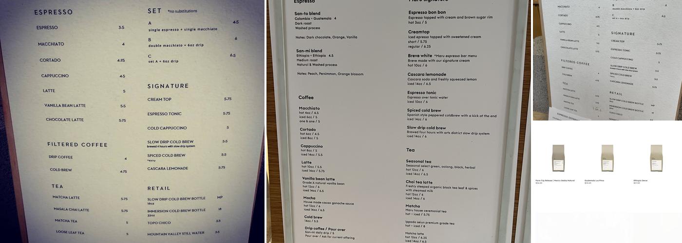 Maru Coffee Menu