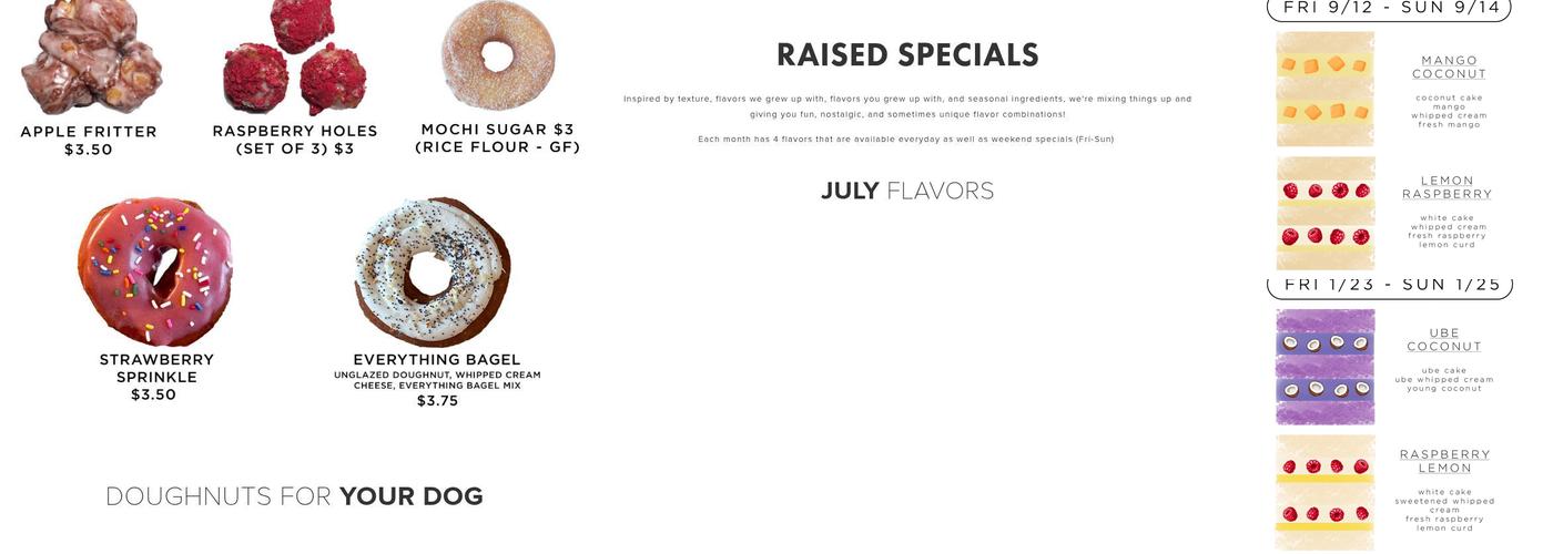 Raised Doughnuts and Cakes Menu