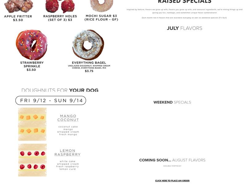 Raised Doughnuts and Cakes Menu