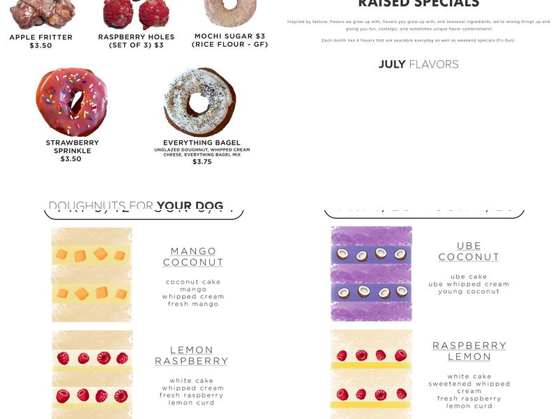 Raised Doughnuts and Cakes Menu