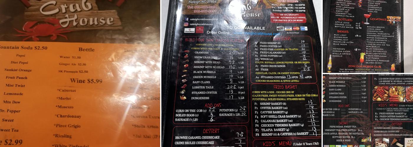 Raleigh Crab House Menu