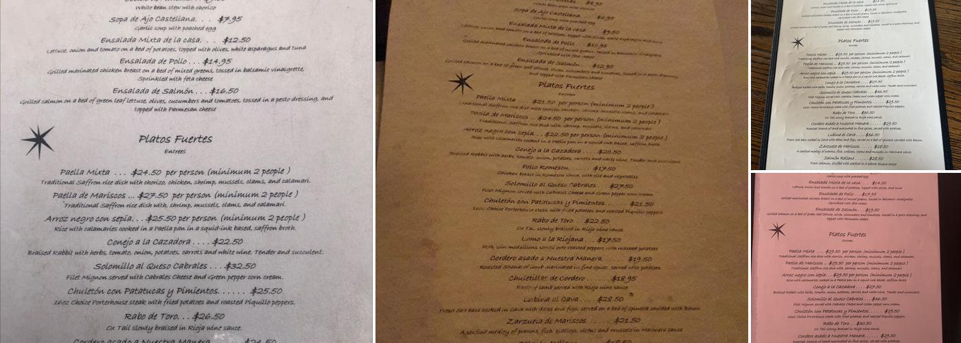 Costa Brava Menu