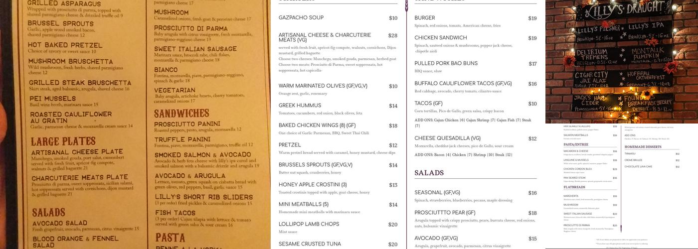 Lilly's Cocktail and Wine Menu