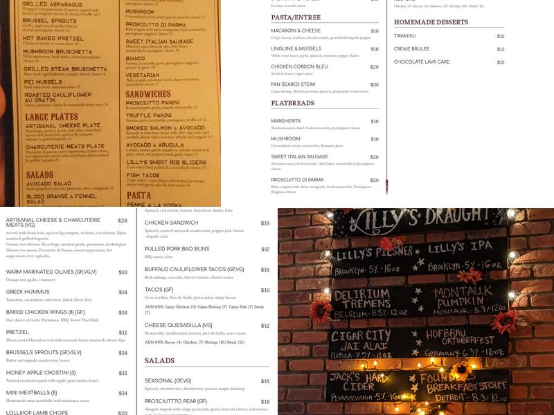 Lilly's Cocktail and Wine Menu