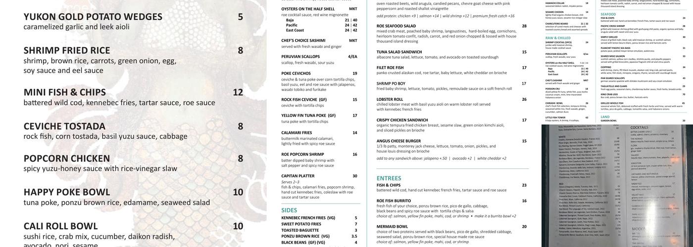 Roe Seafood - Restaurant Menu