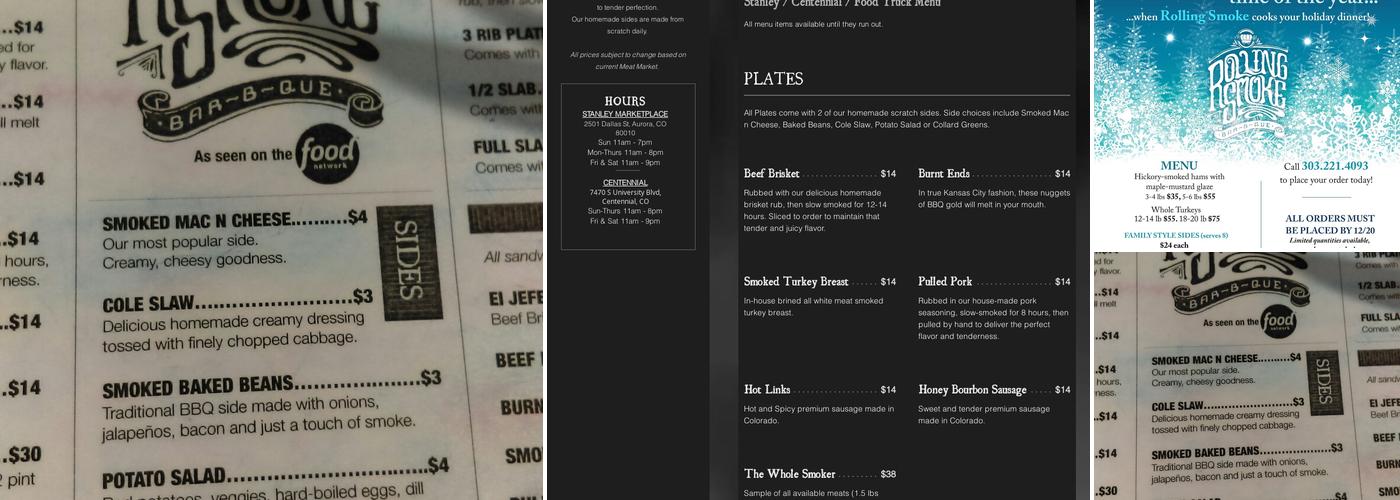 Rolling Smoke BBQ - Stanley Marketplace Menu