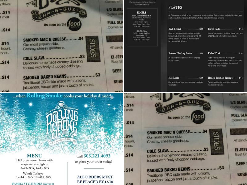 Rolling Smoke BBQ - Stanley Marketplace Menu