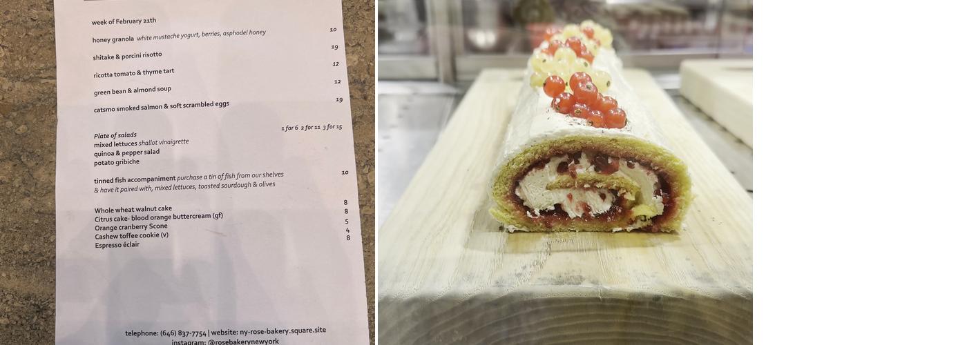 Rose Bakery Menu