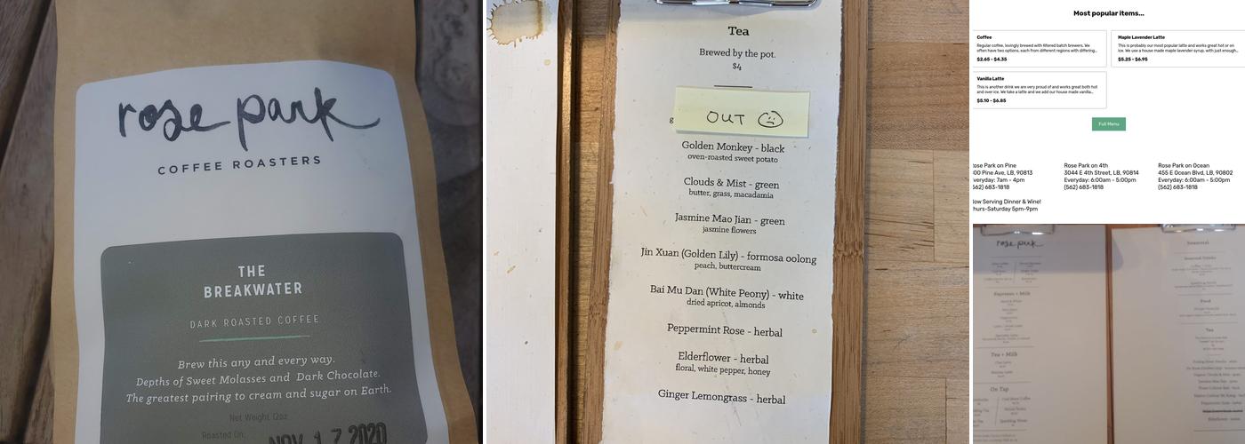 Rose Park Roasters Menu