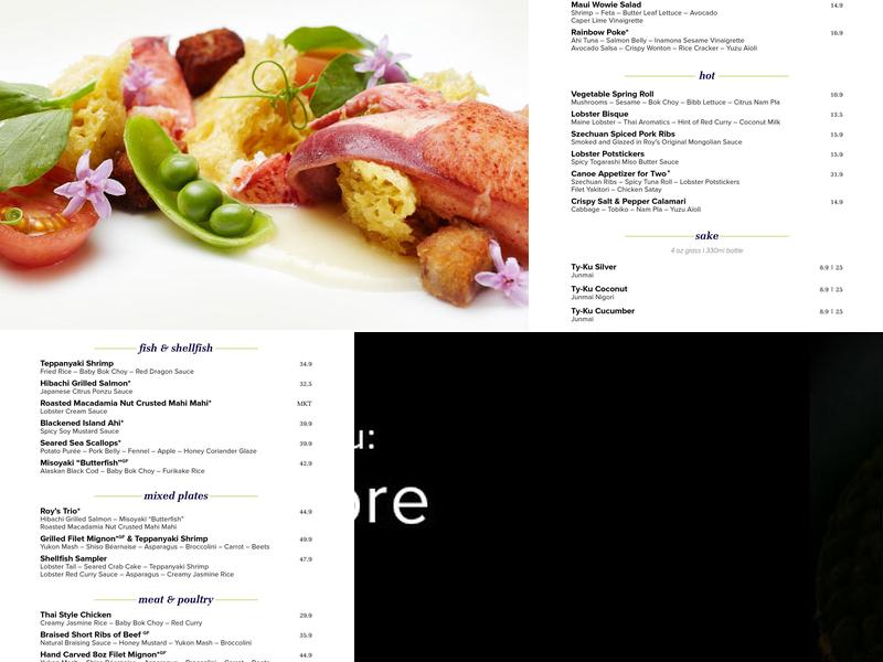 Roy's Restaurant Menu