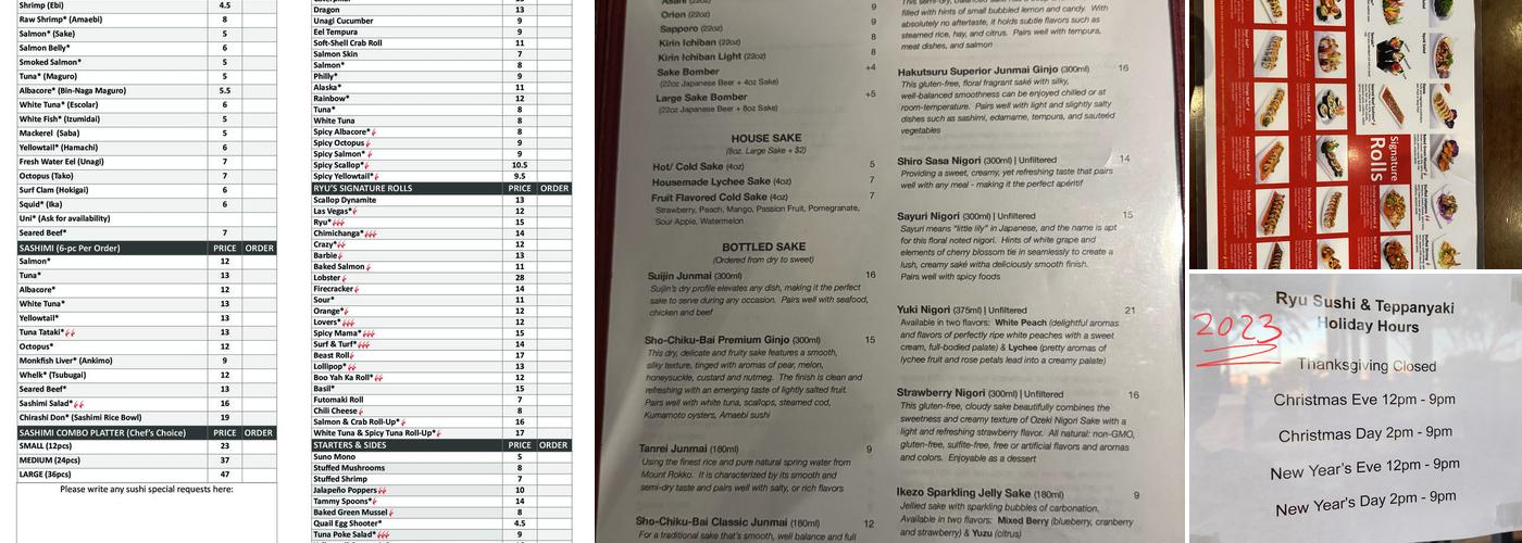 Ryu Sushi & Teppanyaki Menu