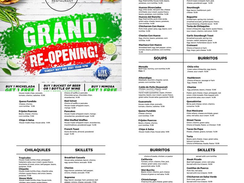 Sabor de Mexico Restaurant Menu