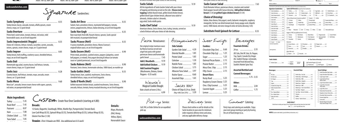 Sacks ASU Menu