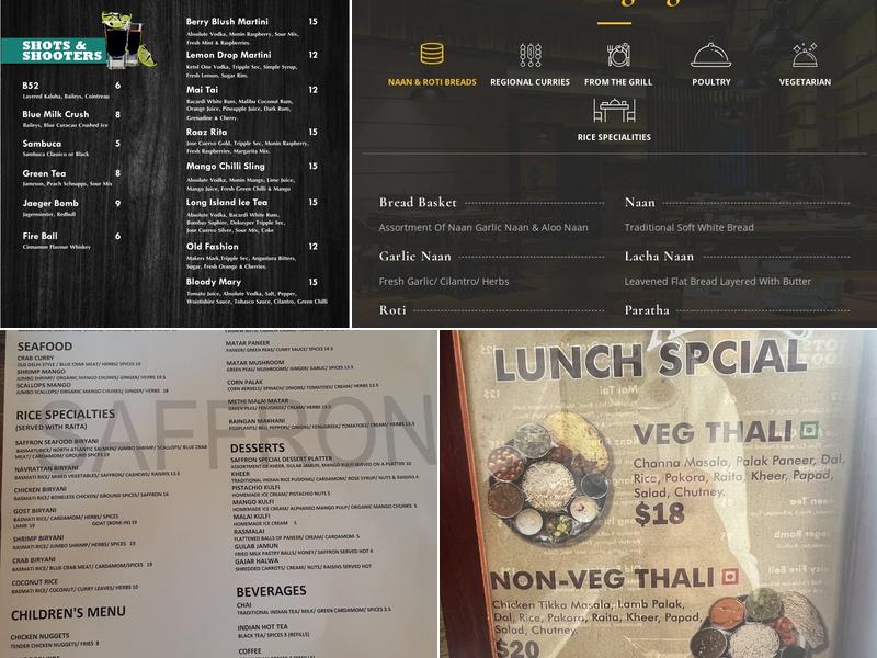 Saffron Menu
