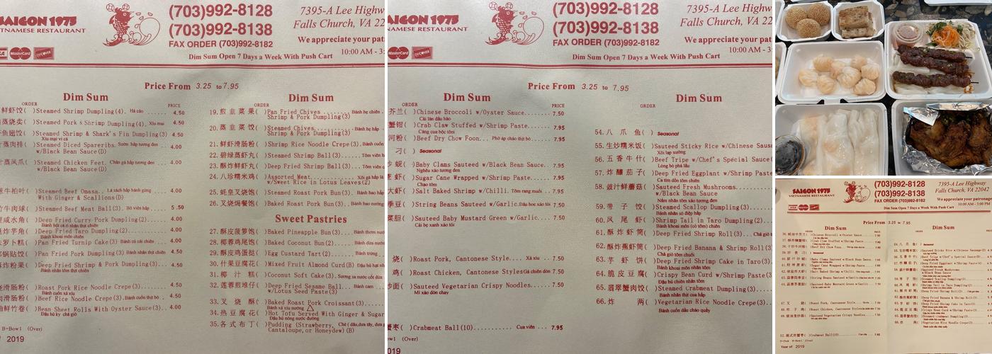 Saigon 1975 Vietnamese Restaurant Menu