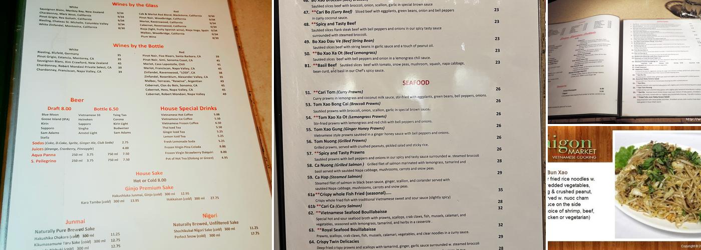 Saigon Market Menu