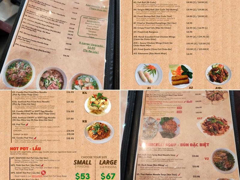 Saigon Noodle and Bistro Menu