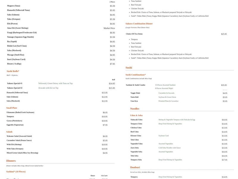 Sakura Menu
