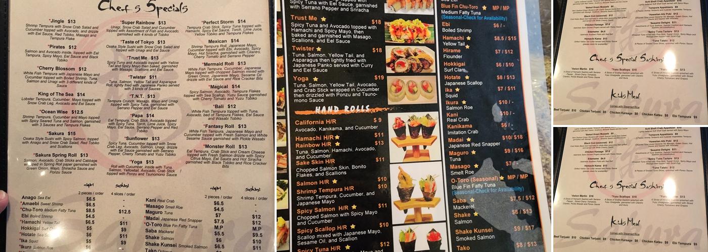 Sakura Japanese Sushi Bar Menu
