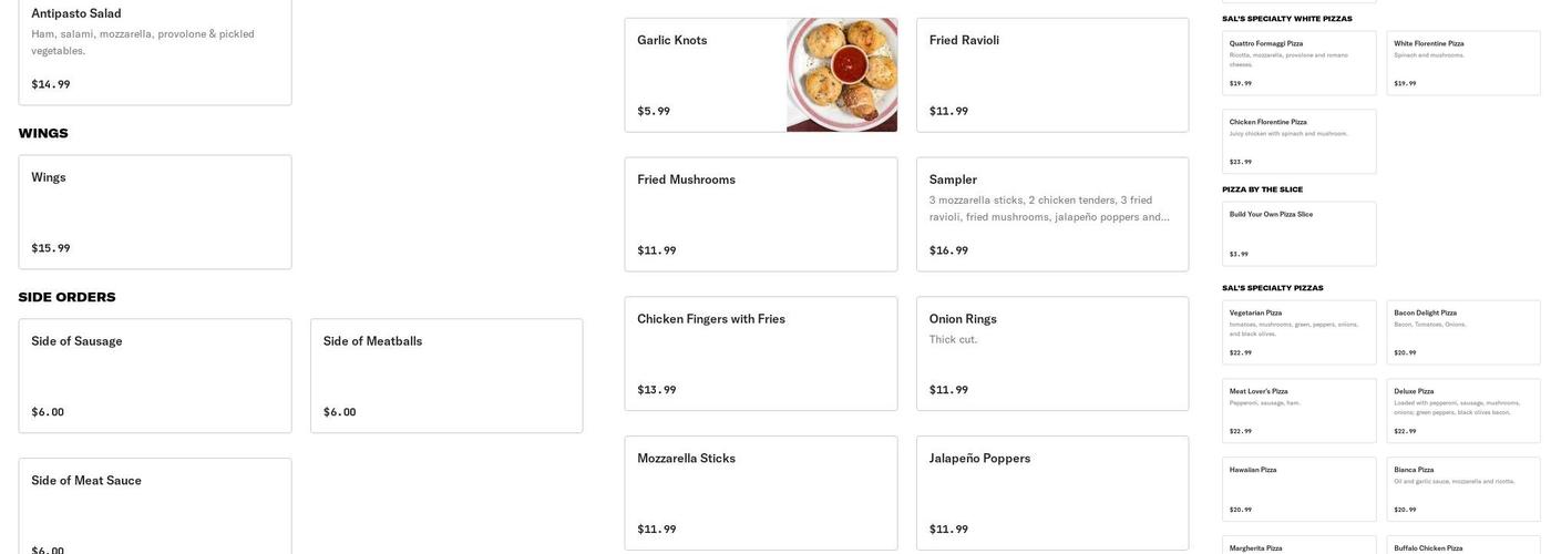 Sal's Pizzeria Green Run Menu