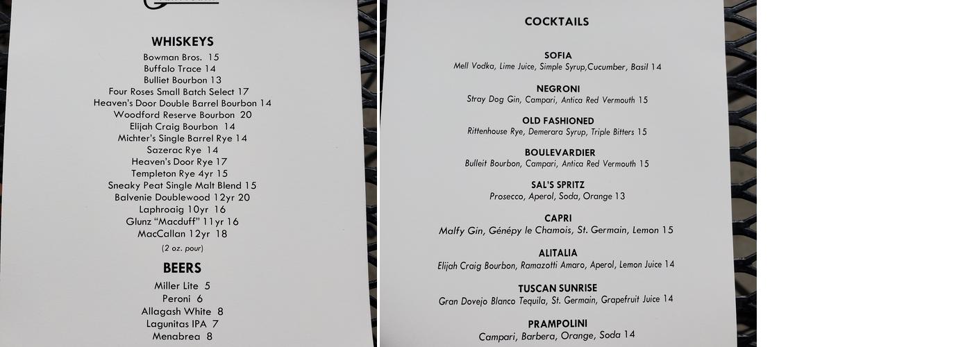 Sal's Trattoria Menu