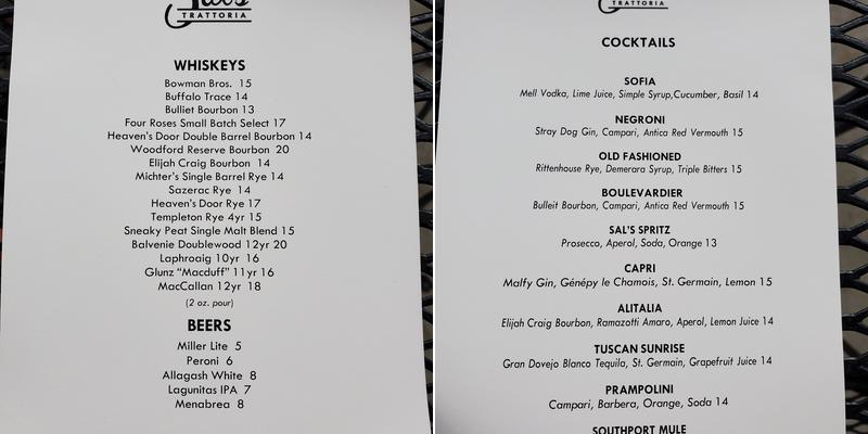 Sal's Trattoria Menu