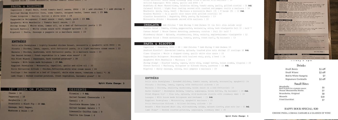 Sam and Luca Rustic Kitchen Menu