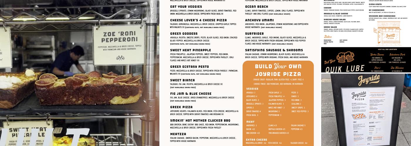 Joyride Pizza, Mission District Menu