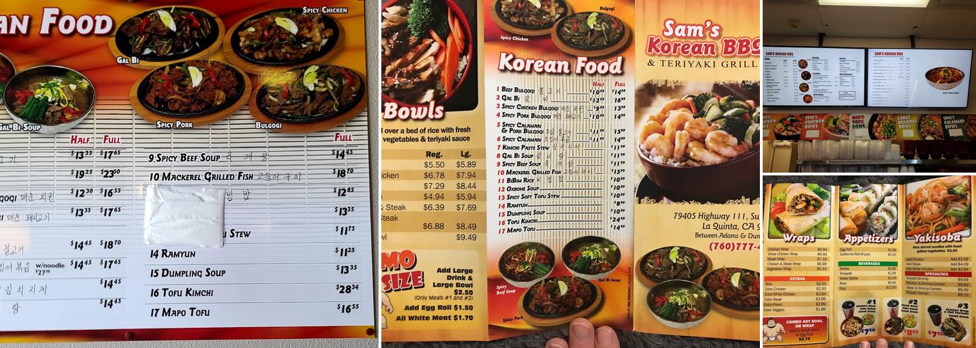 Sam's Korean BBQ Menu