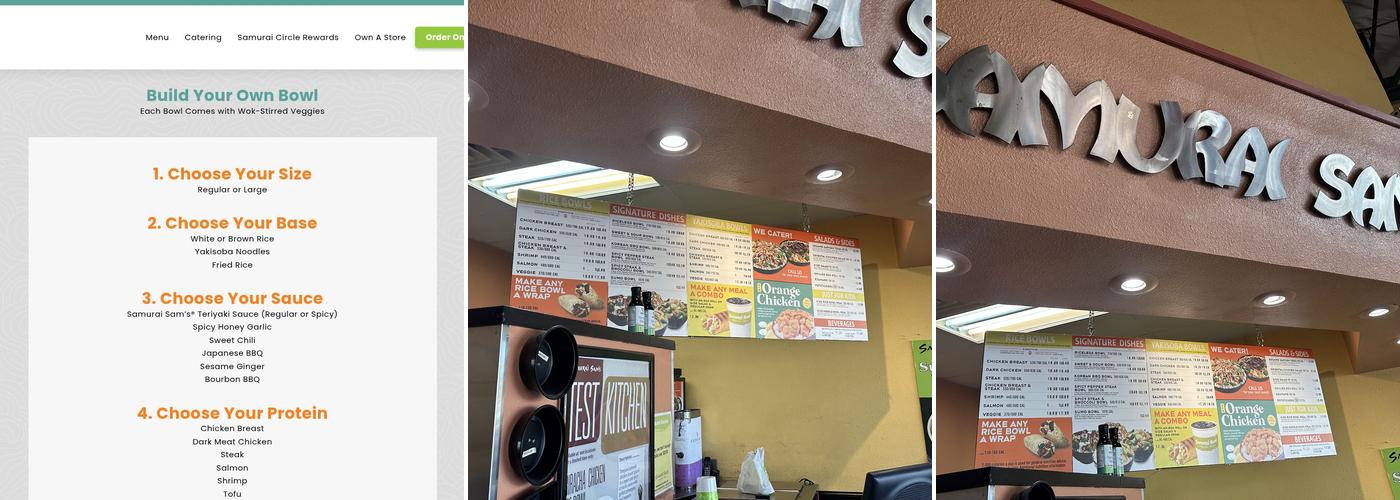 Samurai Sam's Menu