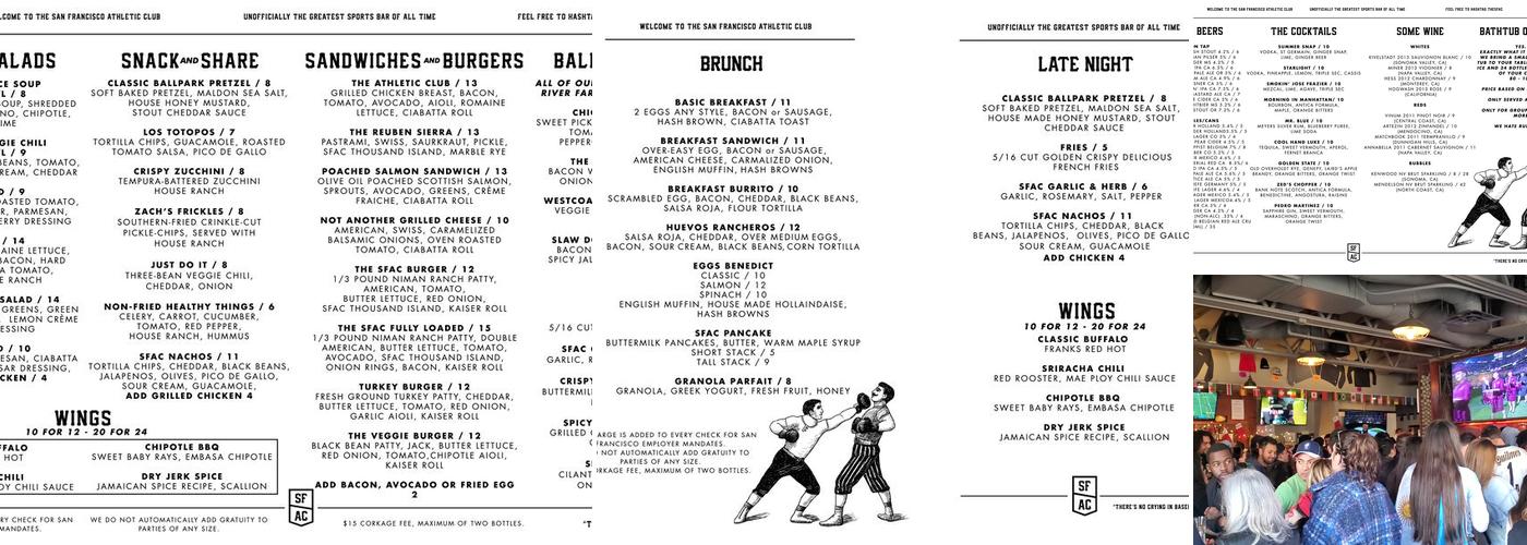 The San Francisco Athletic Club Menu